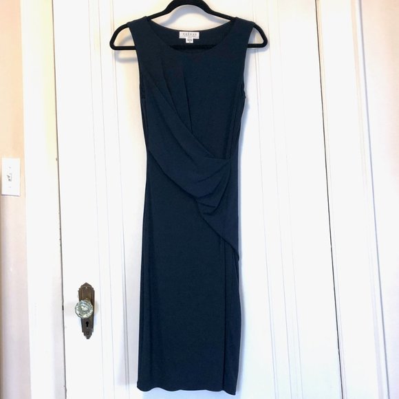 Form Fitting Ruched Navy Sheath Dress - Picture 3 of 10